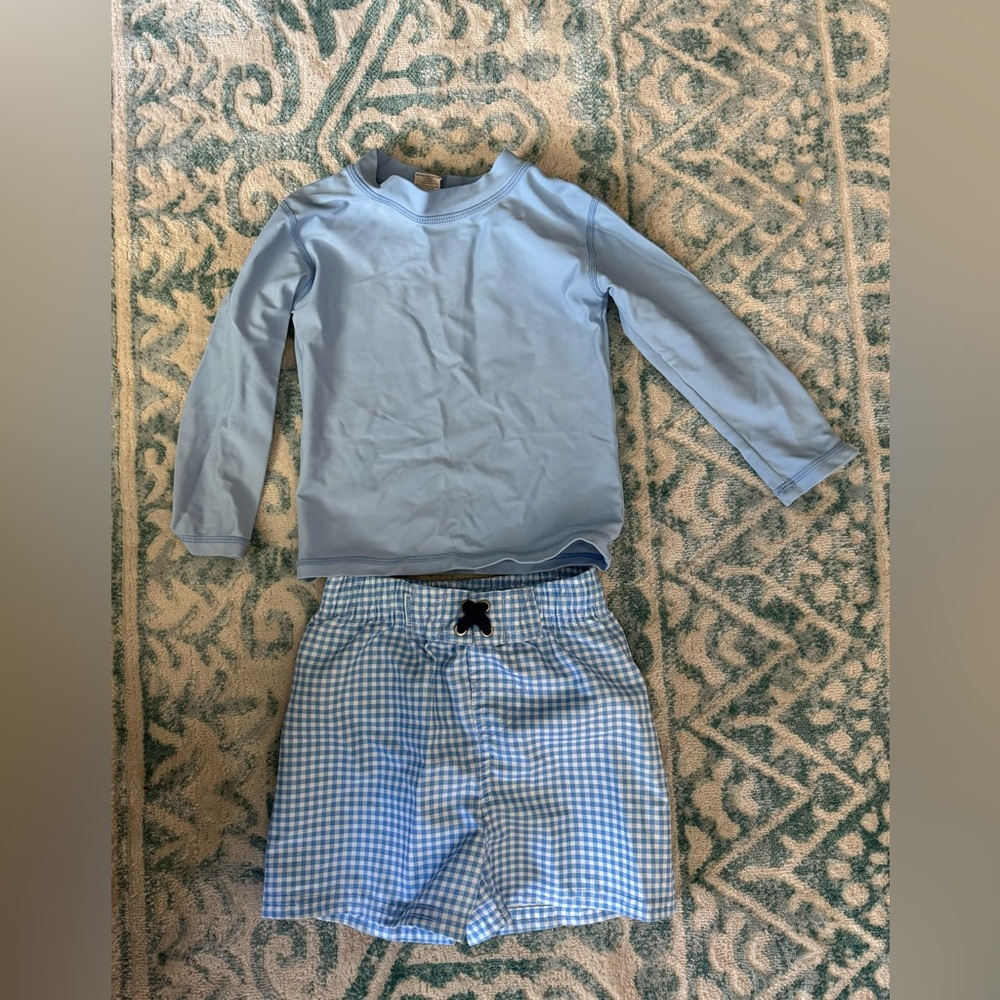 Toddler boys Ruggedbutts swim trunks and rash guard set! Size 18-24 month. Blue.